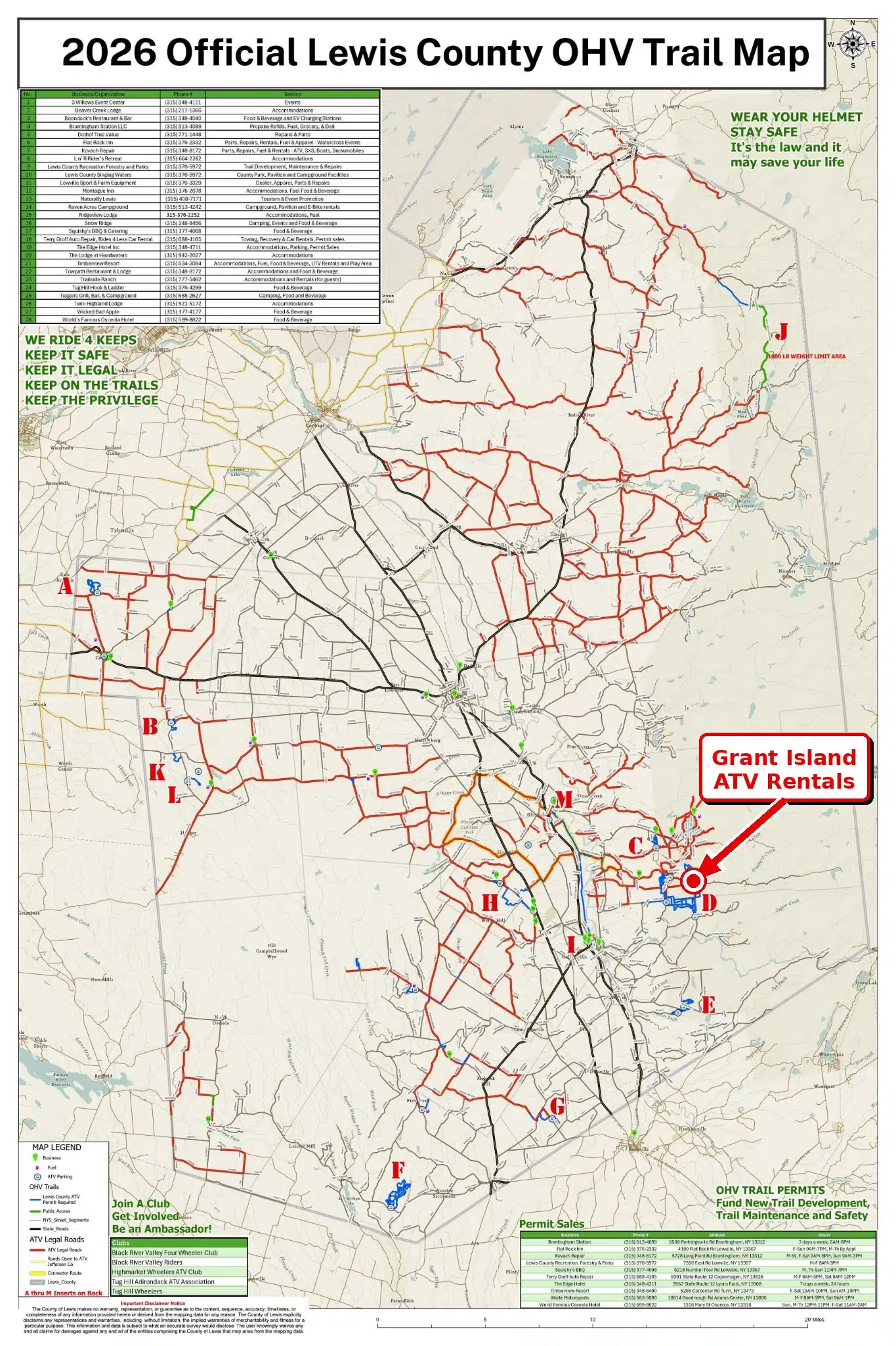 2026 Lewis County OHV trail map for ATV Rentals Upstate NY near Brantingham Lake